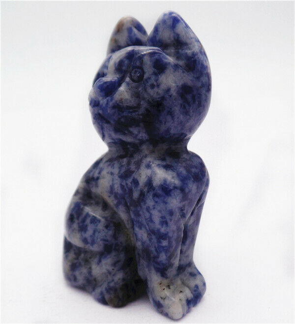 49x30x18mm Cat Decoration Natural Blue Sodalite Carved Statue Home Decor HH7966