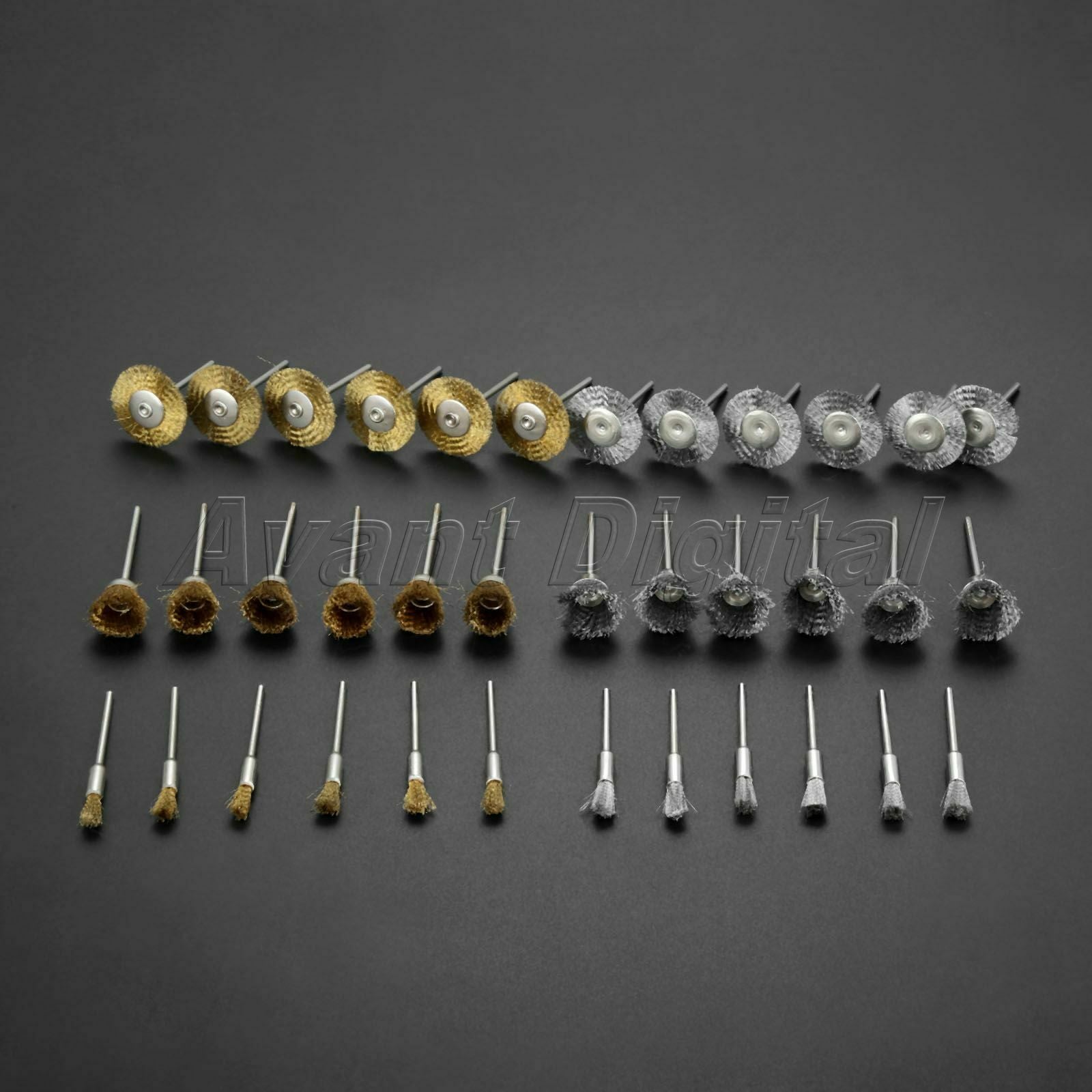 Steel Brass Cup Wheel Wire Wheel Brush Set Polishing Buffing Rotary Tool 36Pcs