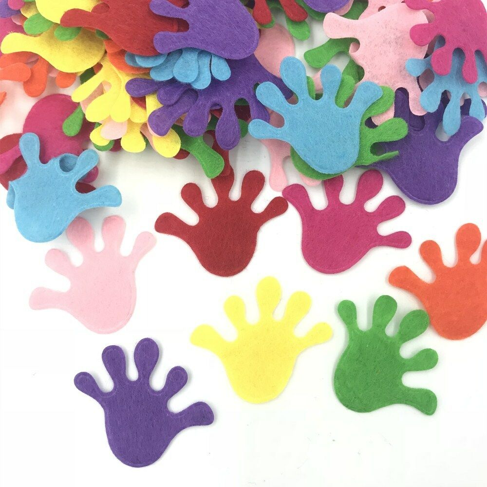 100pcs Mixed Colors Hand shape Felt Appliques Decorative clothing Crafts