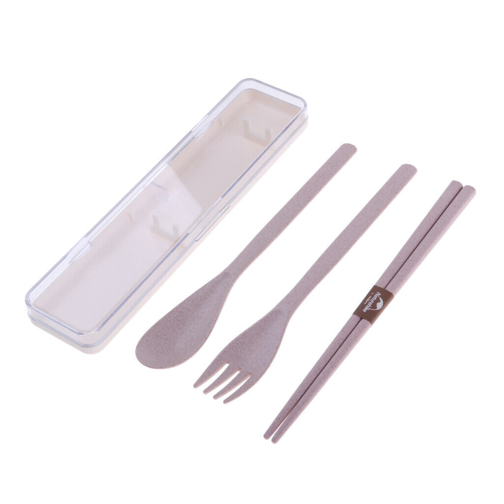 3pcs Travel Outdoor Spoon Fork Chopsticks Tableware Set with Case pink