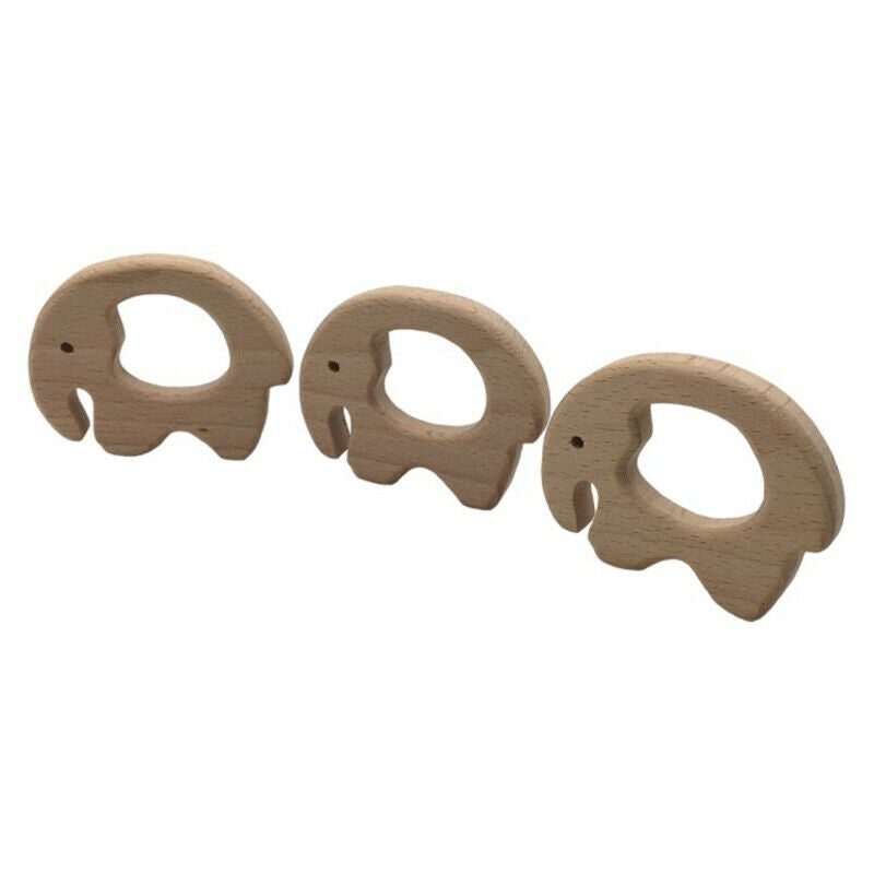 1pc Beech Wooden Elephant Natural Handmade Wooden Teether DIY Wood Person.l8