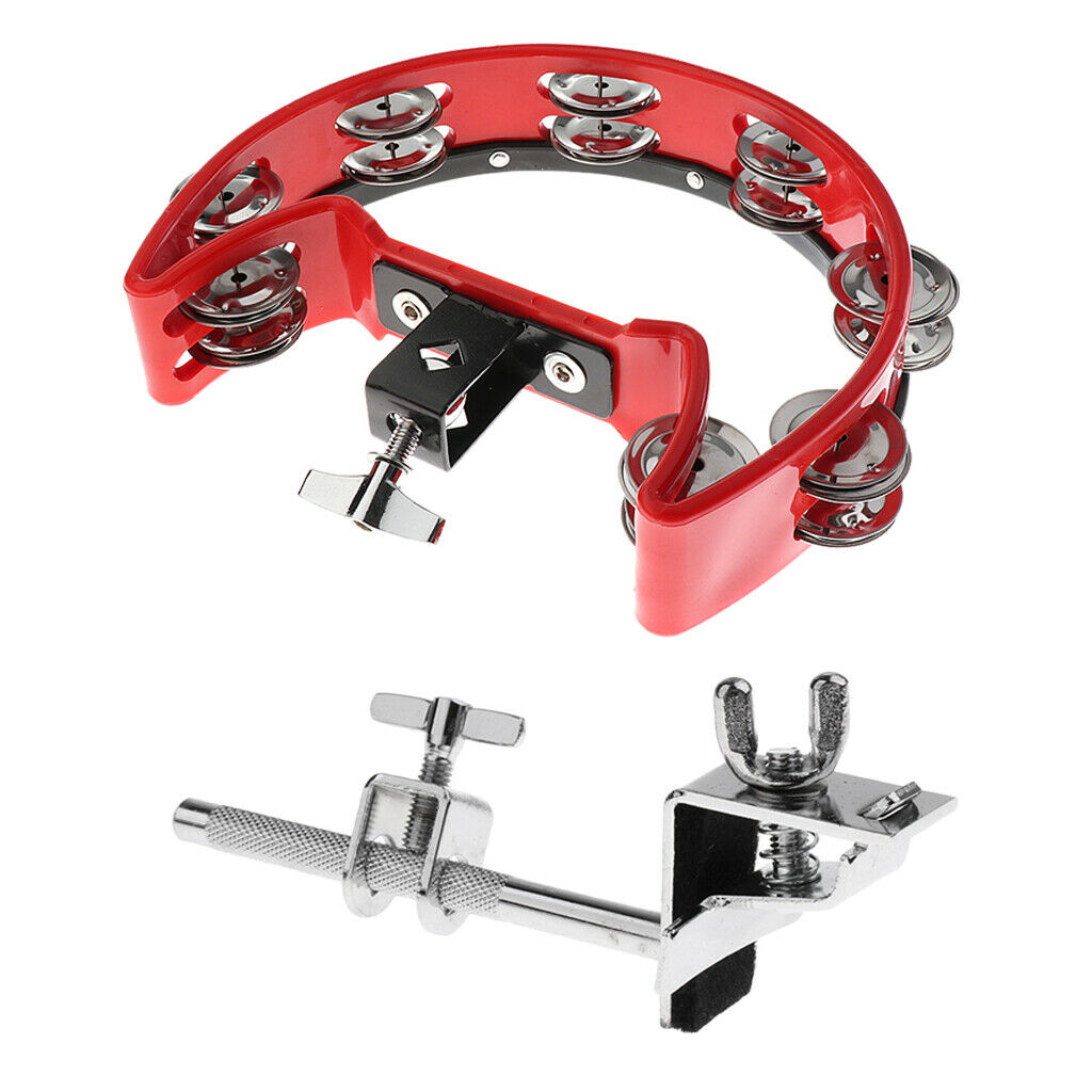 Tambourine Rattle Steel Jingles with Clamp Drum Holder for Drum Parts