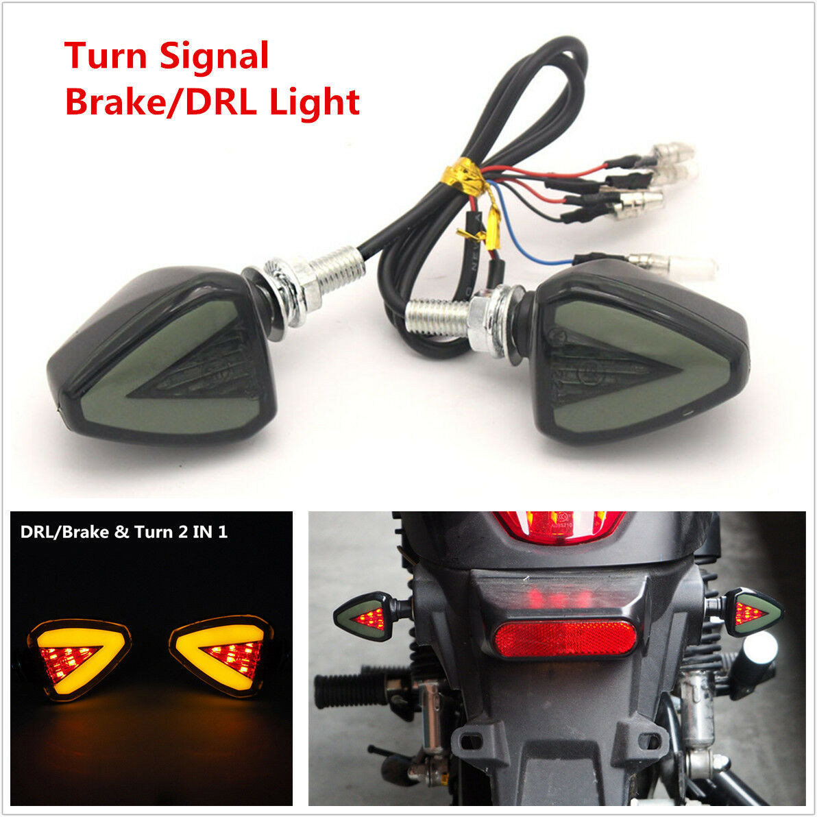 2x Motorcycle Bike Amber LED Turn Signal Indicator Blinker Light Red-Brake Lamp
