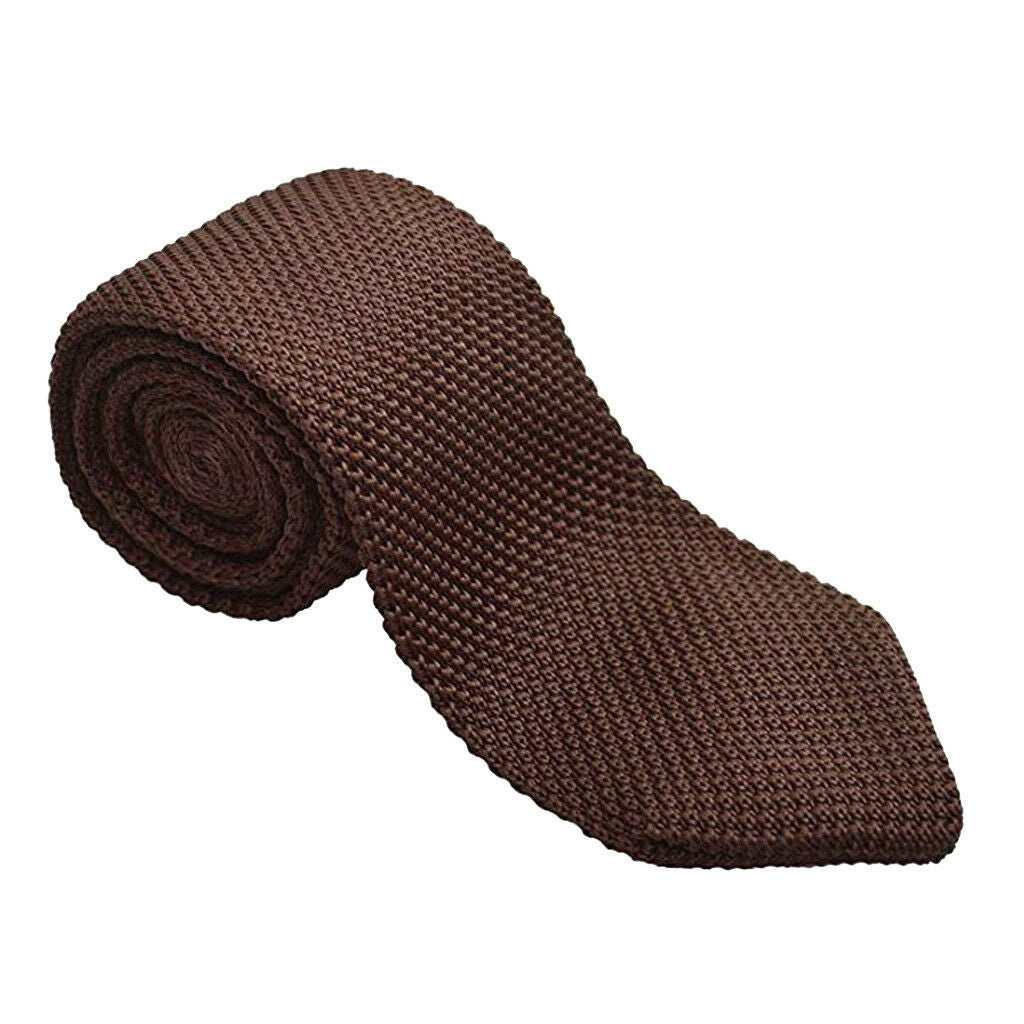 Men's Fashion Knitted Solid Necktie Casual Narrow Skinny Woven Tie Brown