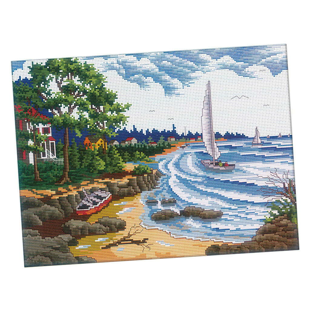 Prettyia Stamped Cross Stitch Kit 11CT Pre-Printed Seaside Landscape Pattern