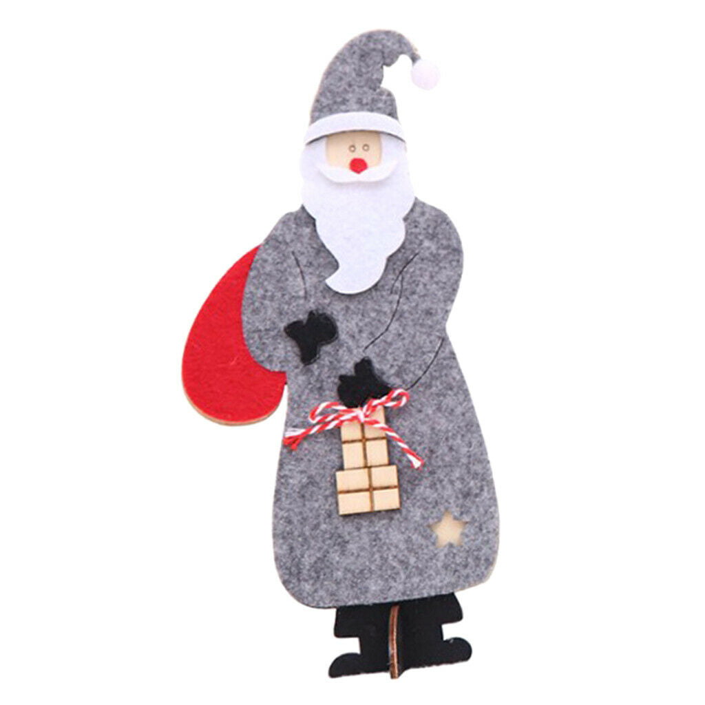 Christmas Felt Santa Claus Wooden Table Decoration Christmas Ornaments Grey