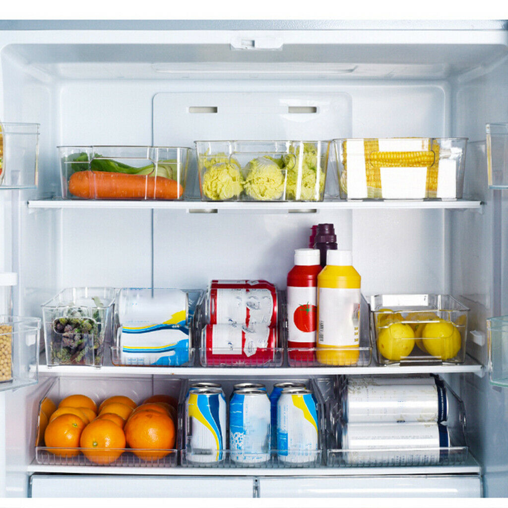 2X Fridge Freezer Storage Box Organizer Bins Holder Pantry Cupboard Shallow
