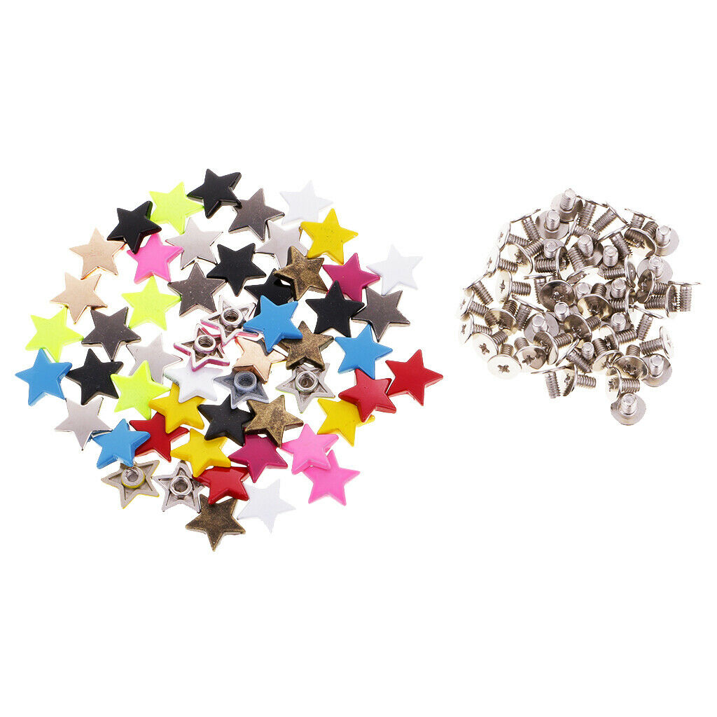 50 Sets Colorful Alloy Screw Studs Star Pentagram Leather Craft Rivets DIY