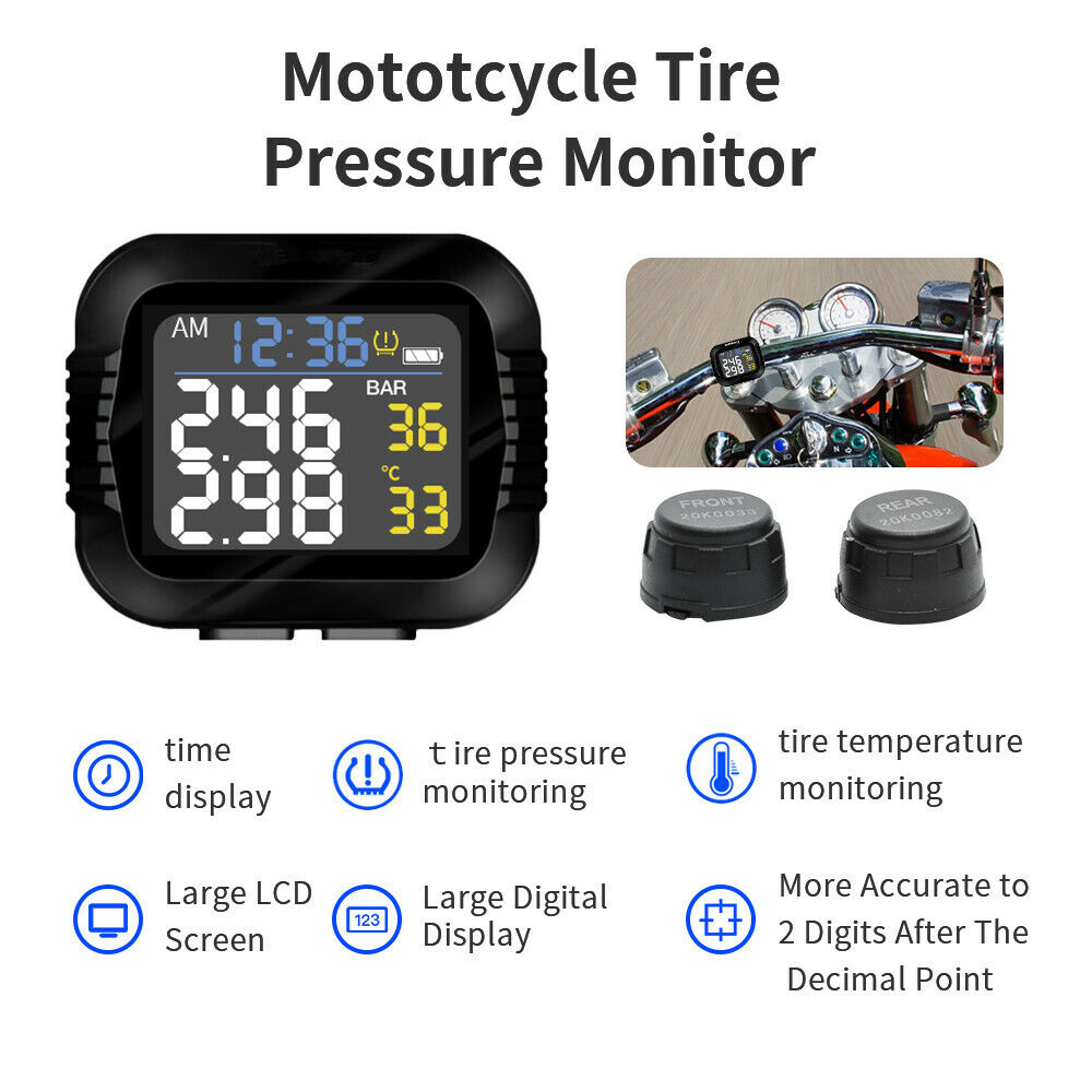 Motorcycle TPMS Wireless Tire Pressure Temperature Monitoring System + Sensors
