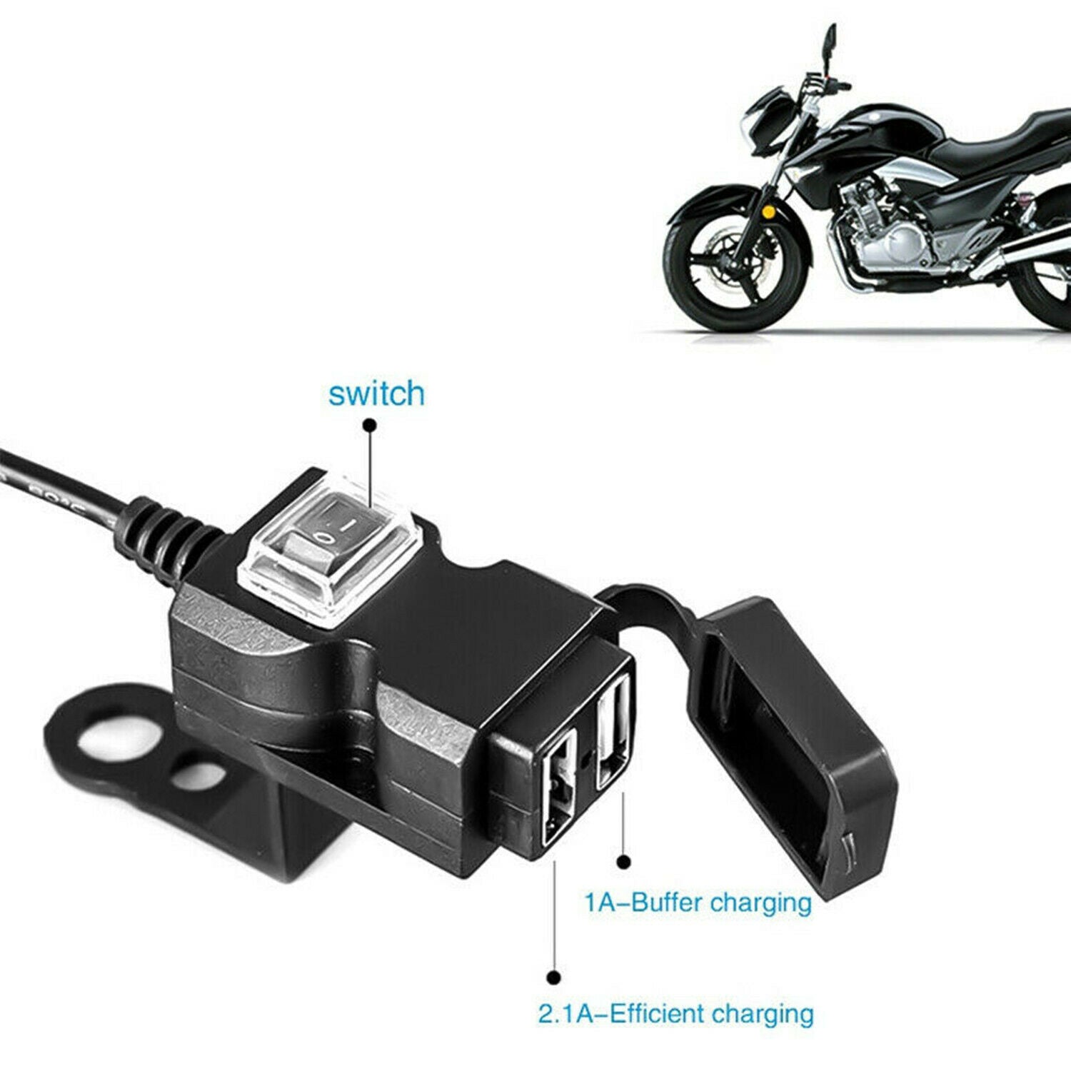 Dual USB Waterproof Motorcycle Charger Adapter Power Supply Socket for Phone