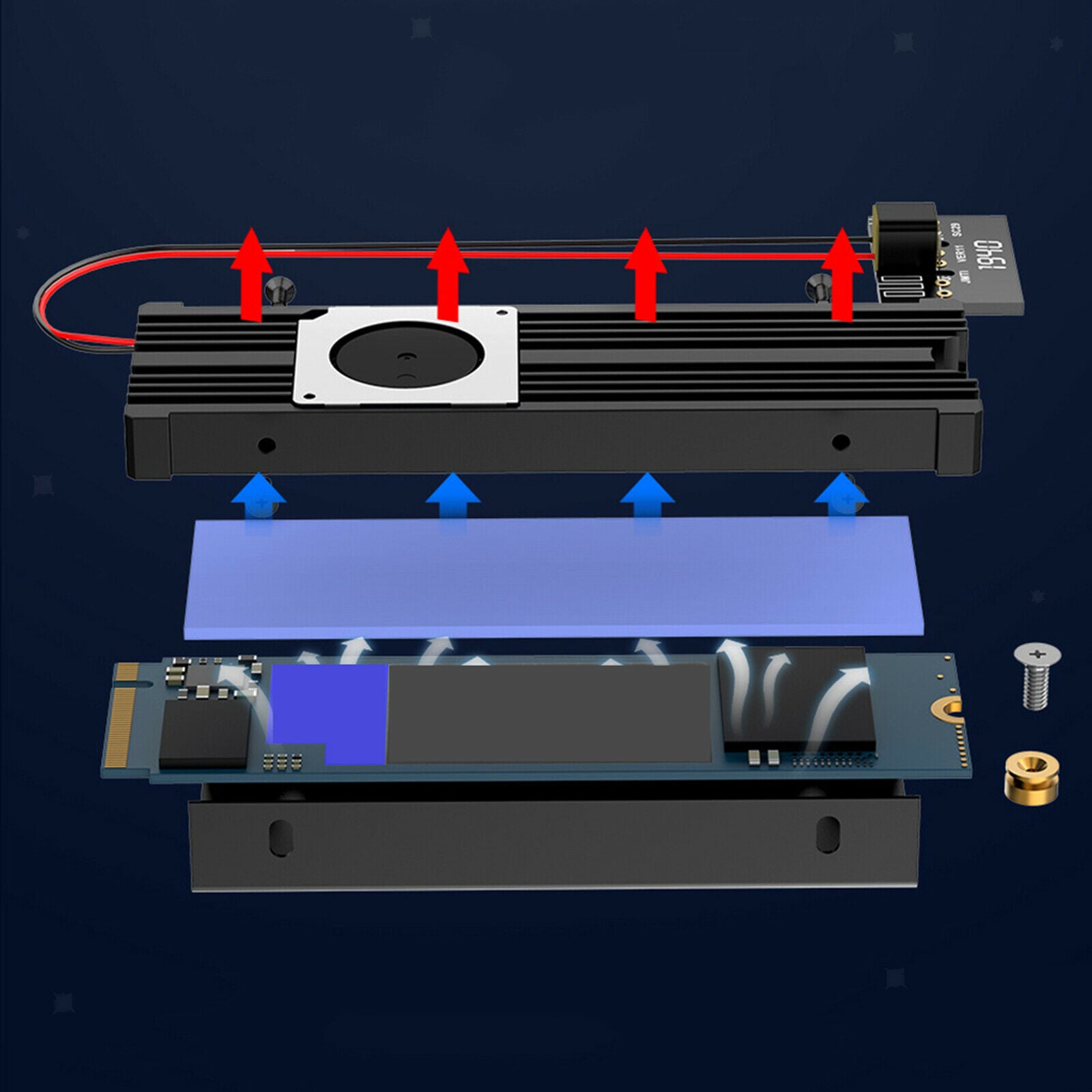 M.2 SSD Solid State Hard Disk Fan Heatsink with Therma Pad Support 4 Sizes