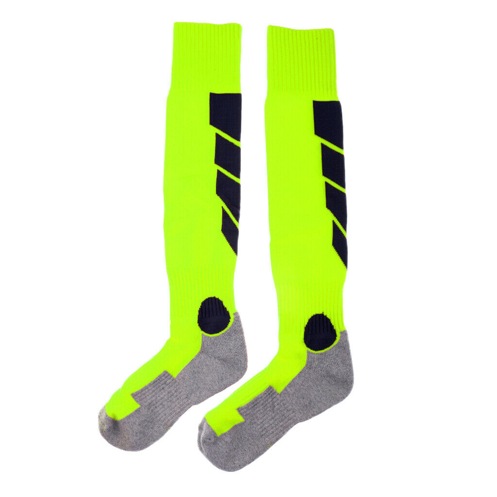 Men Women Teens Sweat Absorb Soccer Football Long Socks Fluorescent Yellow L