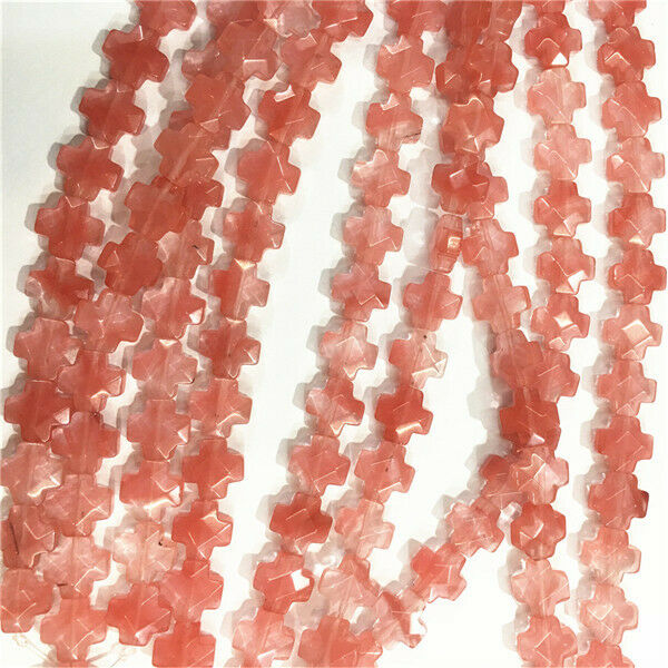 1 Strand/17Pcs 12x12x6mm Red Cherry Quartz Facet Cross Spacer Loose Beads HH677