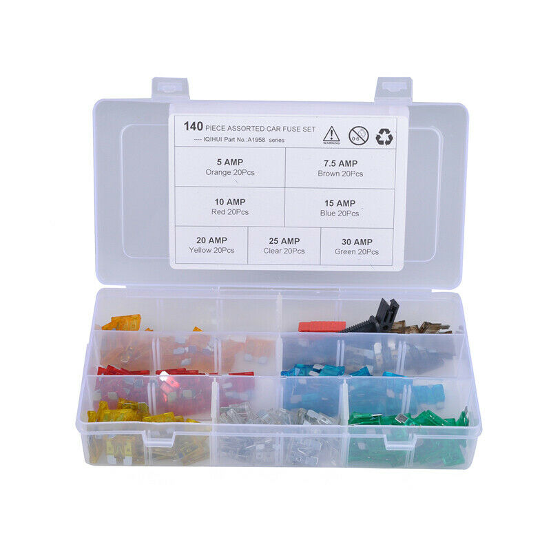 140x Nylon Mix Assorted Car Motorcycle Blade Fuse Kit 5-25A 30Amp w/Fuse Holder