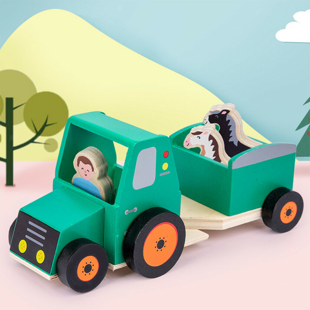 Wooden Car Tractor Trailer Carrier Montessori Development Educational Toys