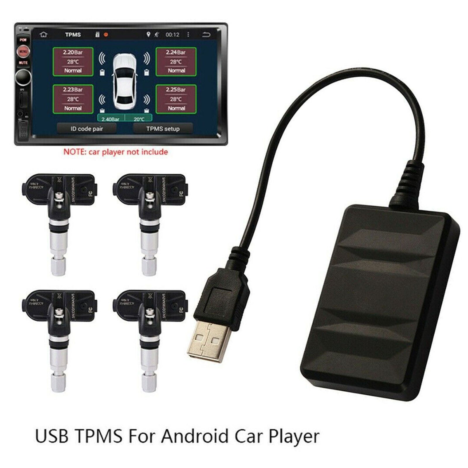 USB Android TPMS Car Tire Pressure Monitoring System+4 Internal Sensors