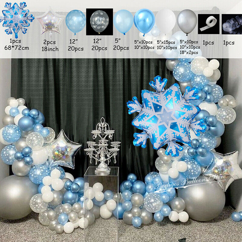 132pcs Snowflake Balloon Garland Arch kit Birthday Party Ice Snow Queen Balloon