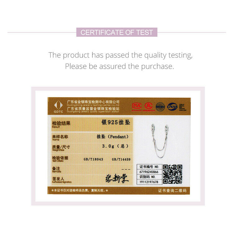 Fashion European CZ Safety chain Charm Spacer Beads Fit Necklace Bracelet DIY