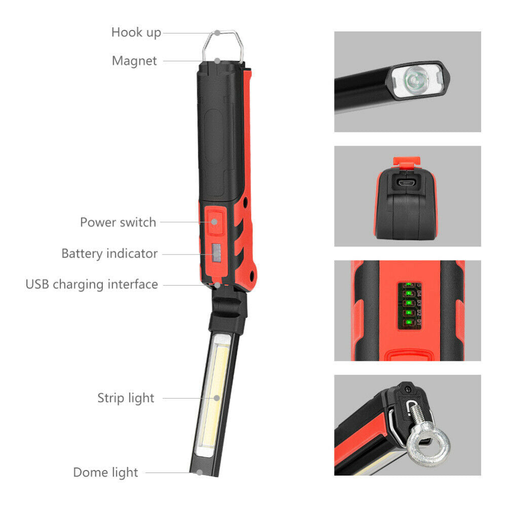 LED COB Work Light Mechanic Work Shop Inspection Lamp Hand Torch Fishing Hiking