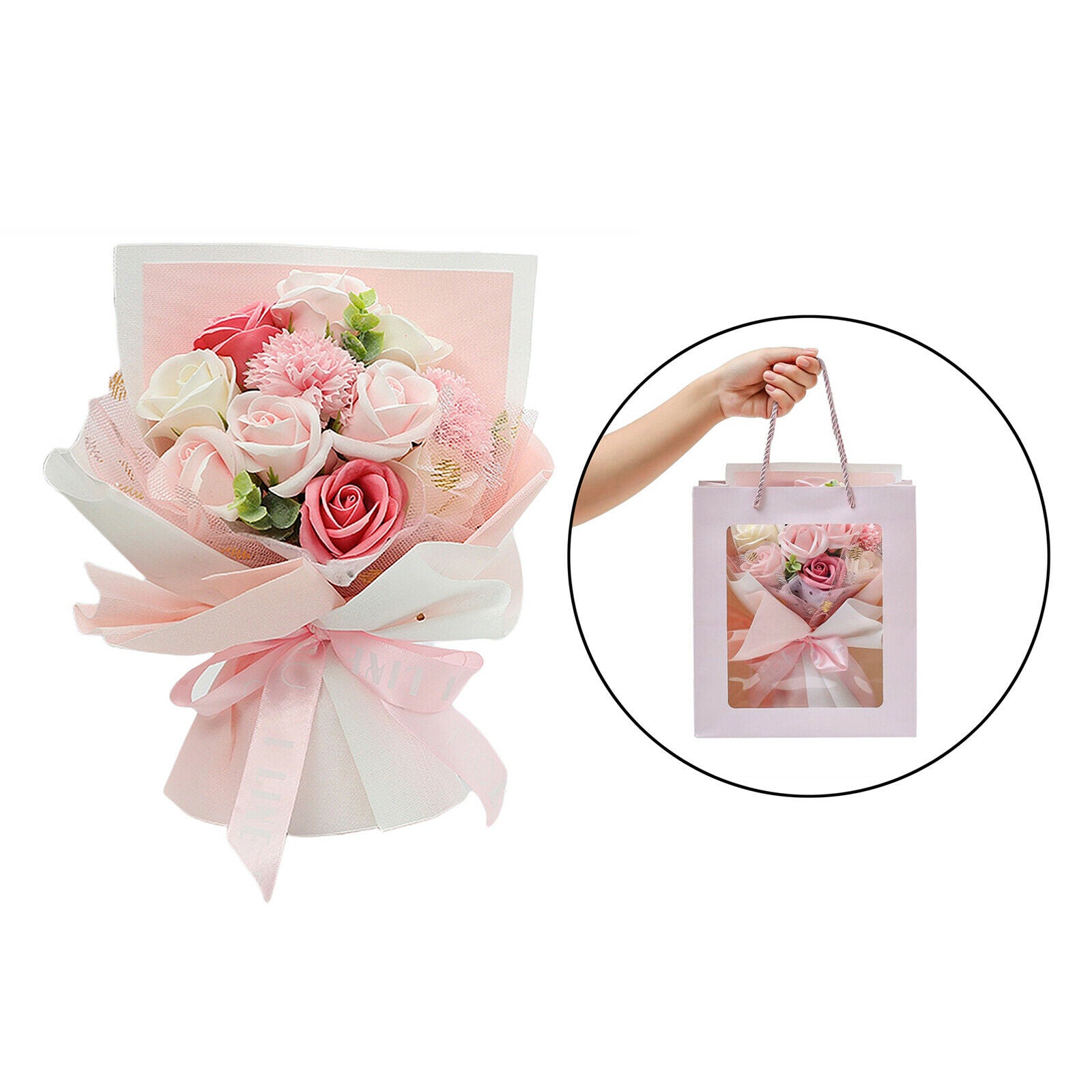 2pcs Carnation Rose Soap Flower Bouquet Birthday Valentine's Day Gift Party