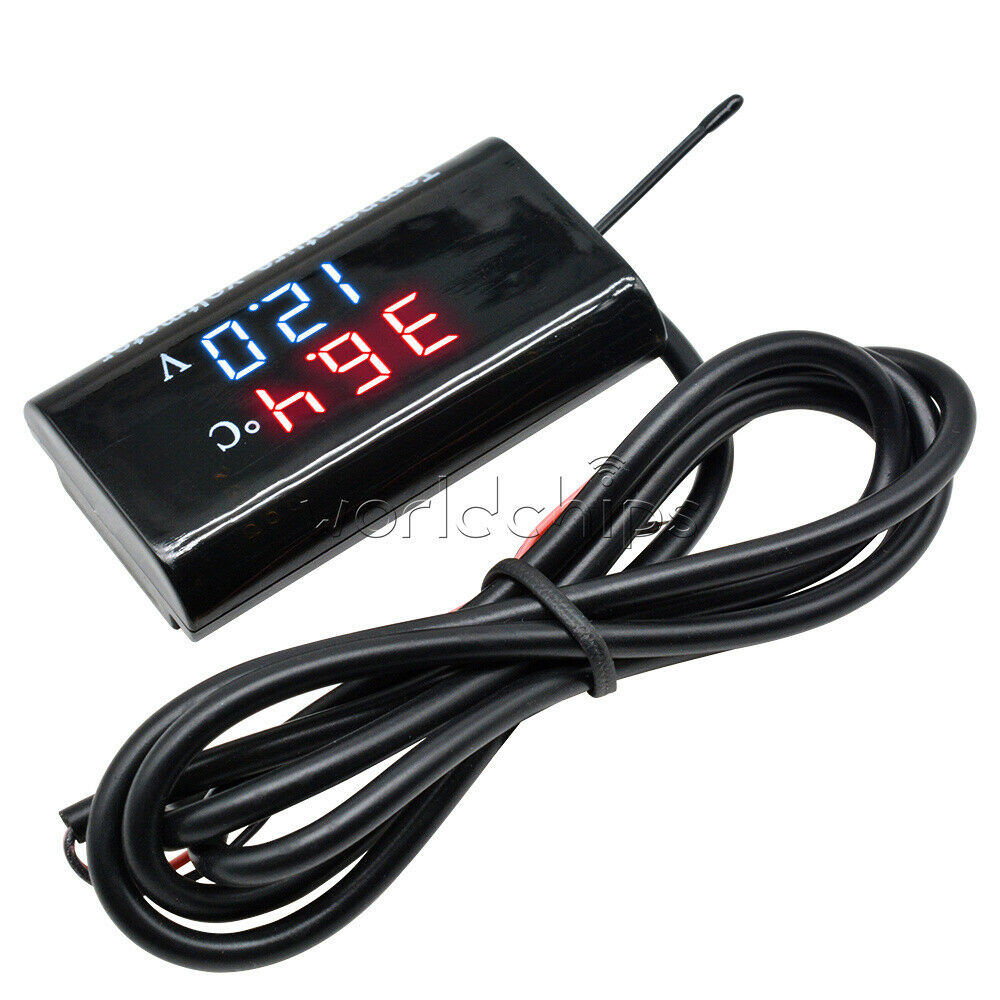 DC 12V 0.28'' Digital Dual LED Display Voltmeter Temperature Voltage Panel Meter