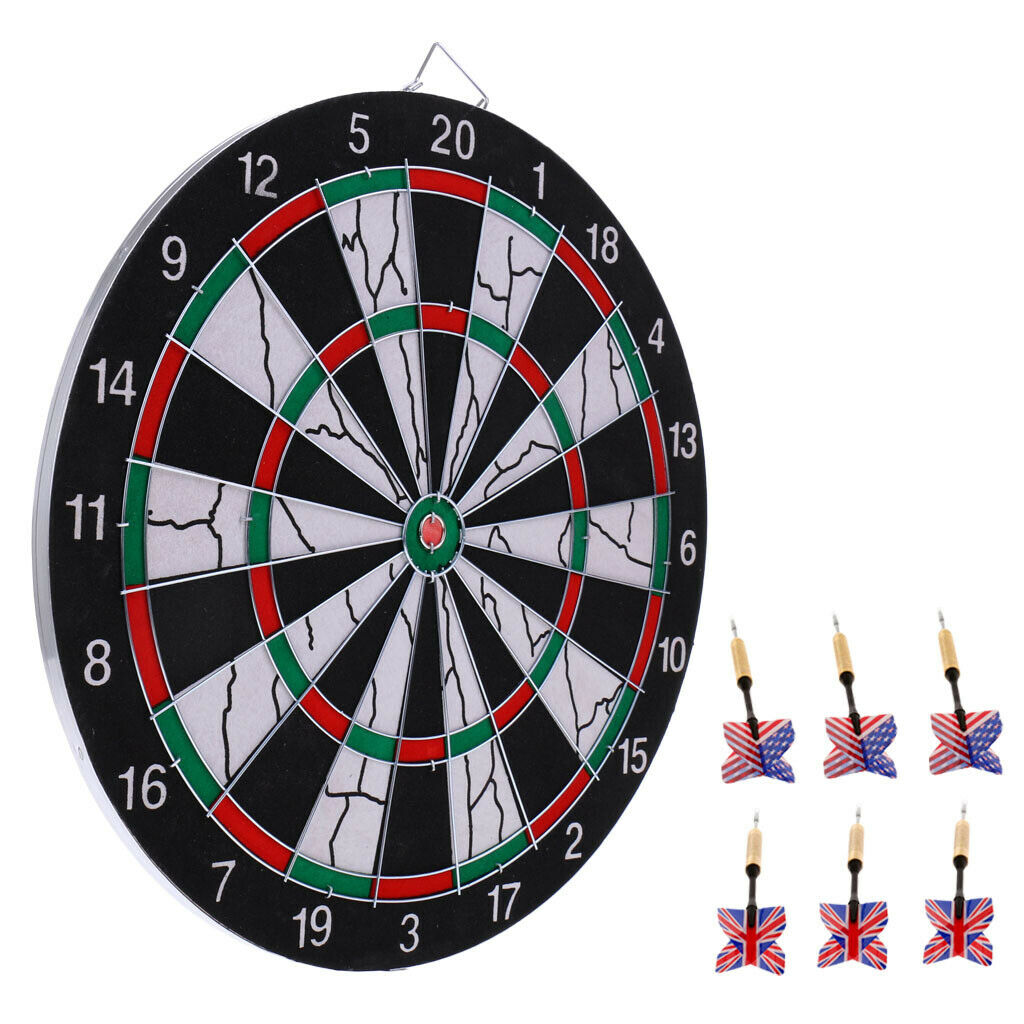 Durable 15" Two Side Printing Dart Board   + 6 Darts for Darts Game
