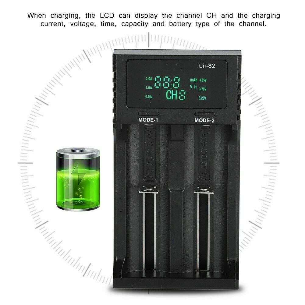 2-Bay Smart Battery Charger Digital Display LiitoKala LII-S2 for 18650 26650 AAA