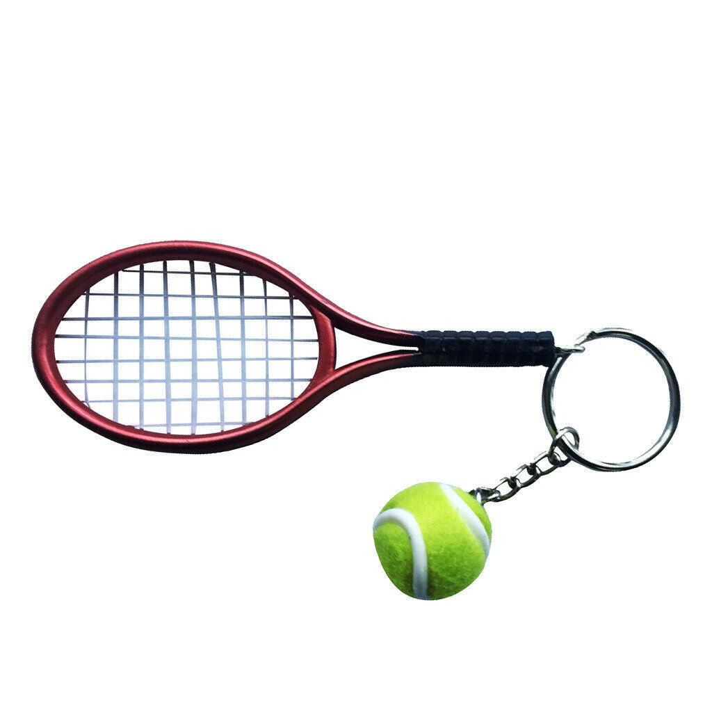 2x Small Tennis Ball Racket Pendant Key Ring Creative Gift For Family Friend