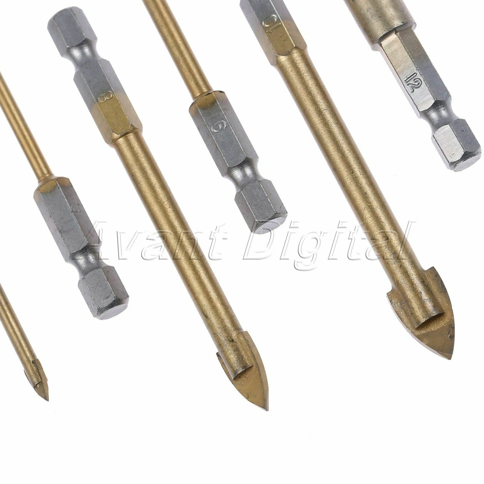 6x Tungsten Carbide Hex Tile Glass Drill Bit Set Titanium Coated 4/5/6/8/10/12mm
