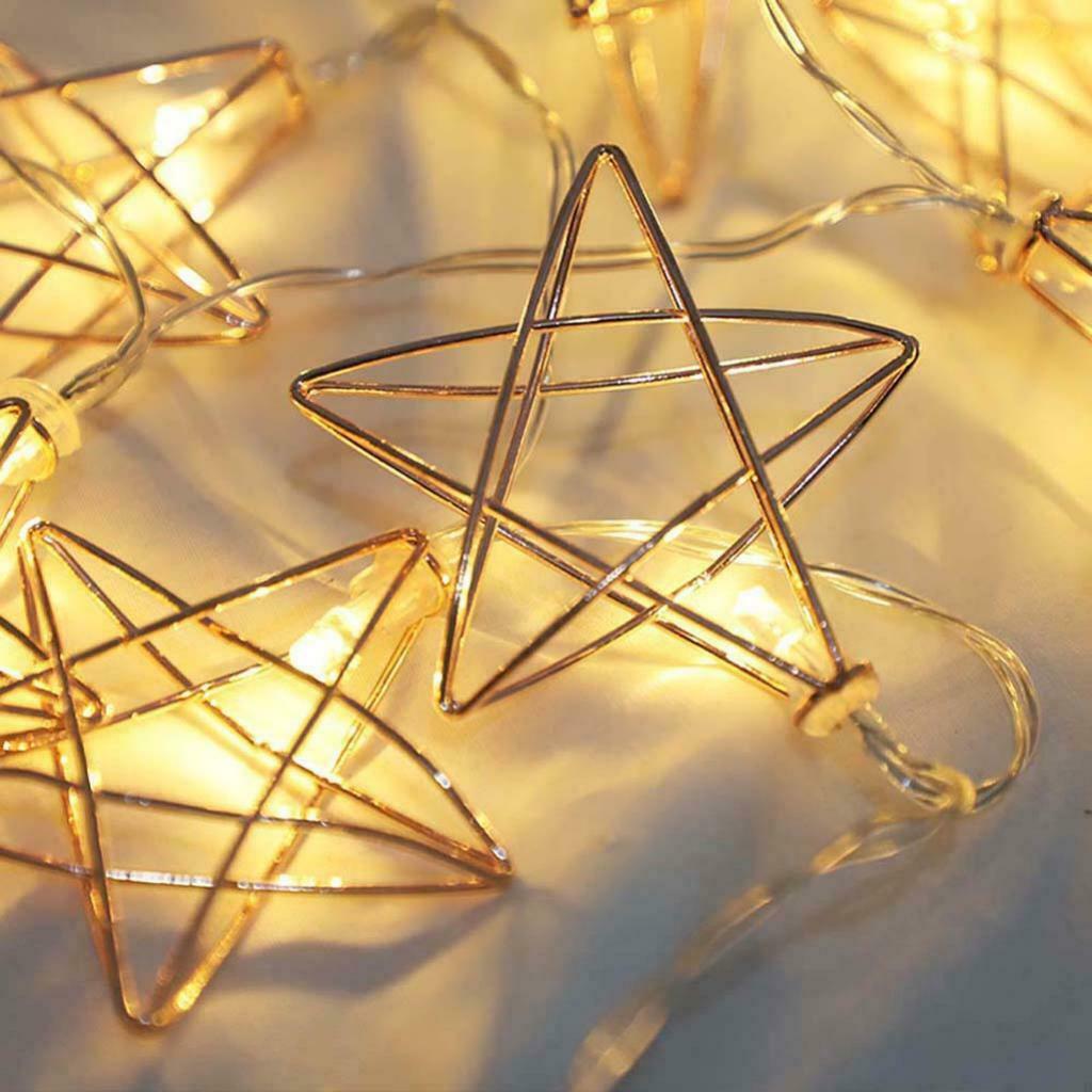 10LED Battery Powered Hollow Metal Star Fairy Chain Lamp Warm White Decor
