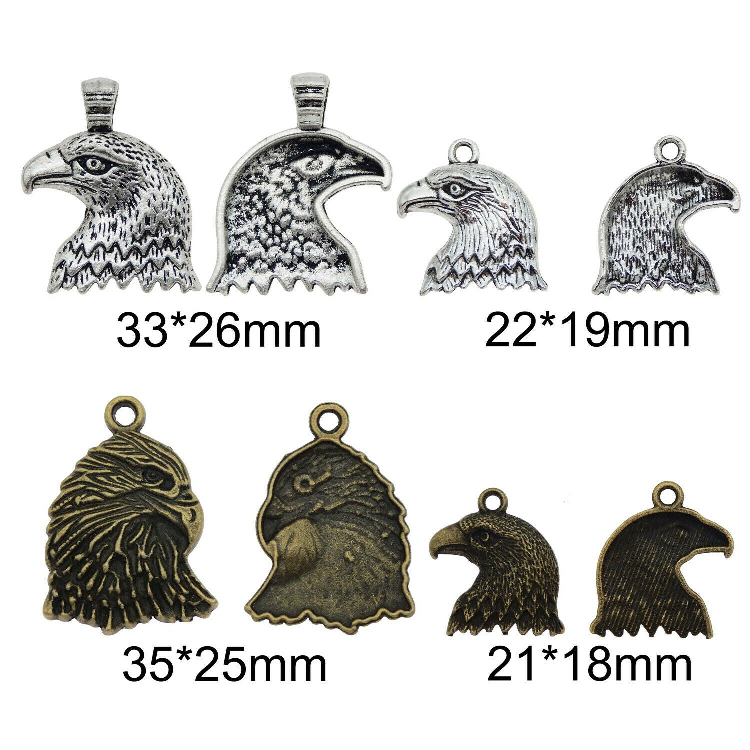 8 pcs Antiqued Style Mixed Eagle Head Charm Multi-size Necklace Pendant #53476