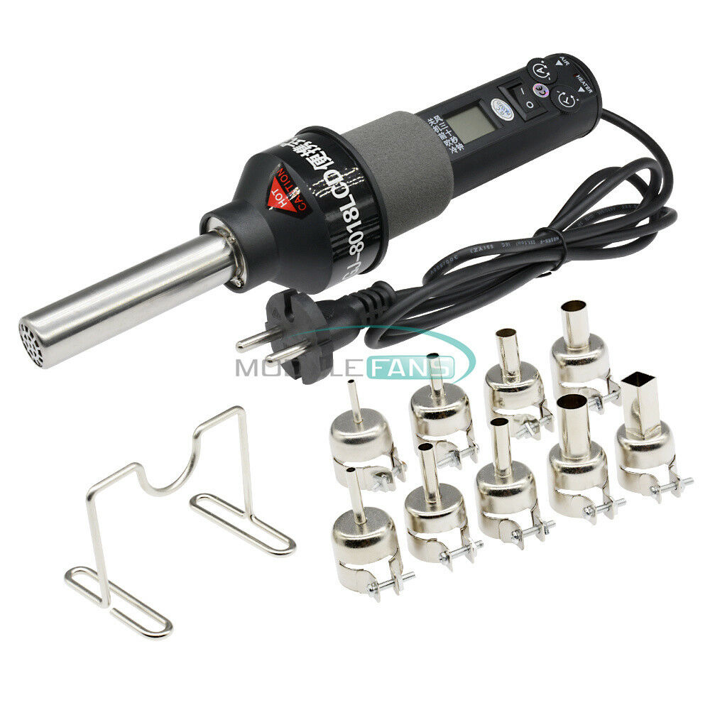 450W 450℃ LCD Display Electronic Hot Air Heat Gun Soldering Station + 9x Nozzles