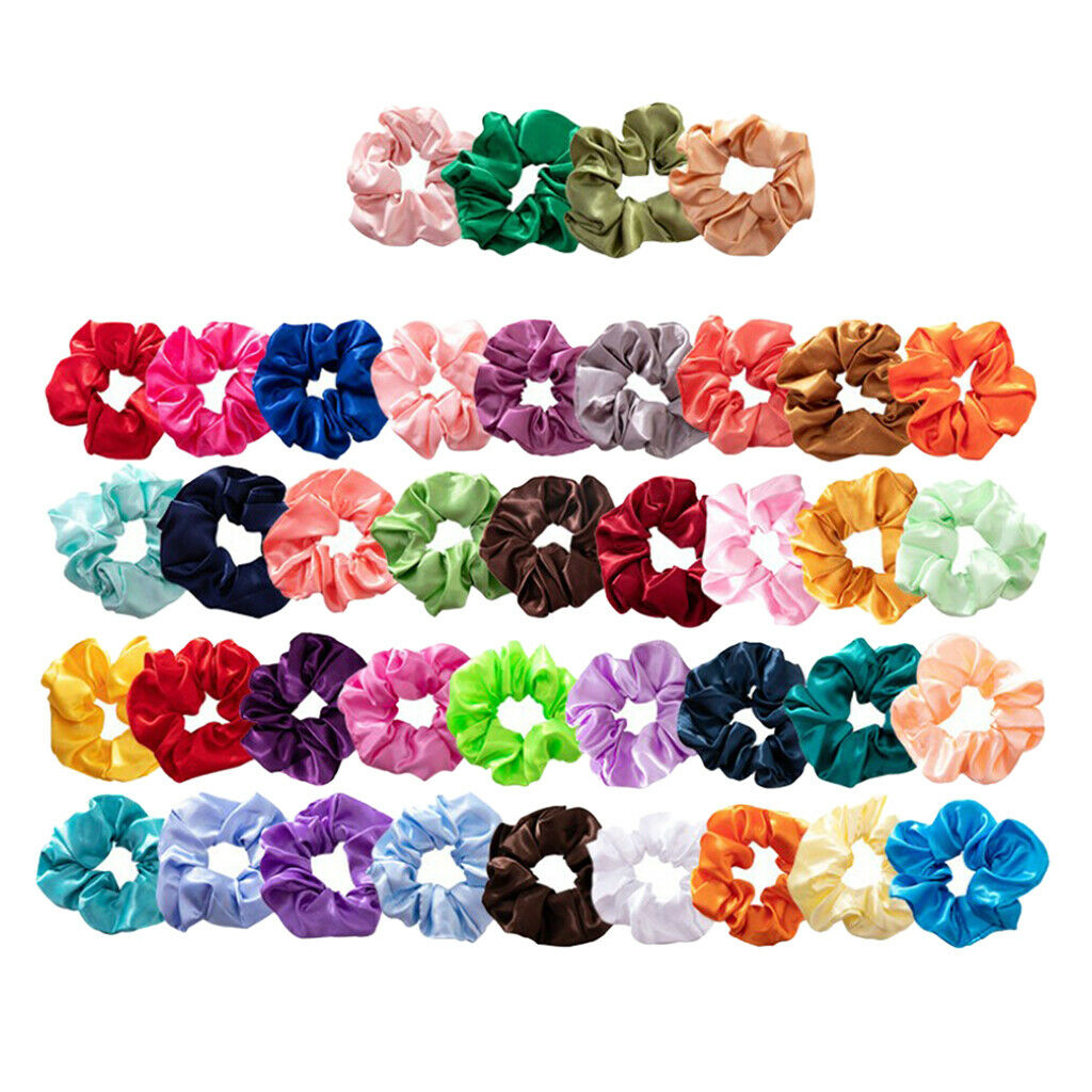 Pack of 40 Women's Hair Silk Scrunchies Satin Elastic Hair Bands Ties Rope