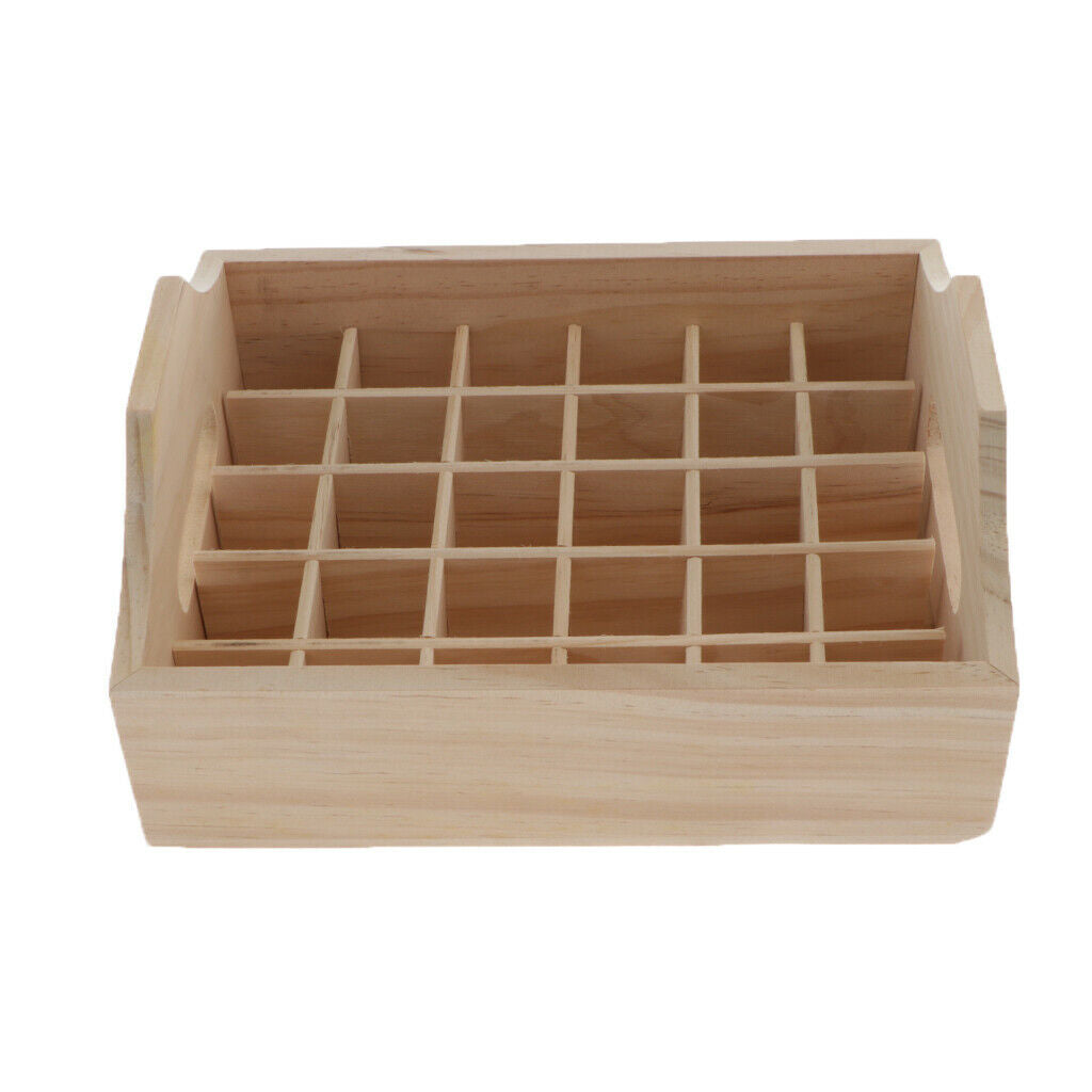 30 Slots Pine Wood Essential Oil Rack Holder Double Handle Portable Container