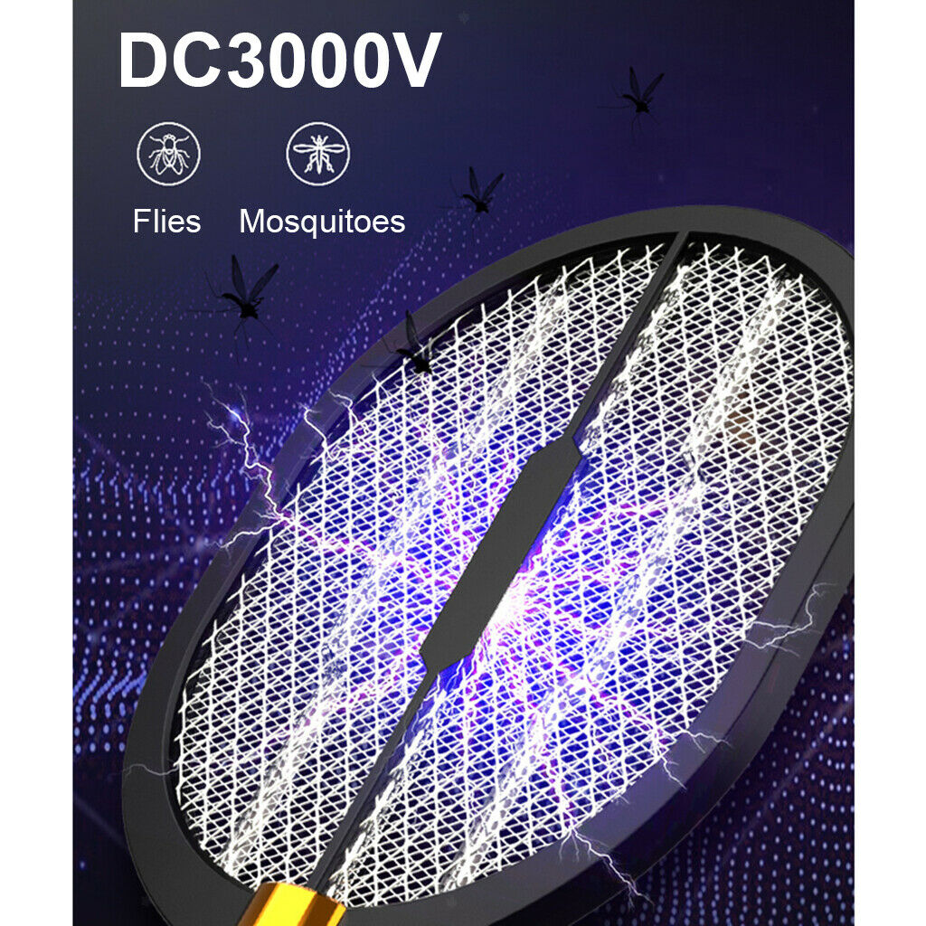 3 In 1 Electric Mosquito Swatter 3000 Volt Bright LED Light USB Rechargeable