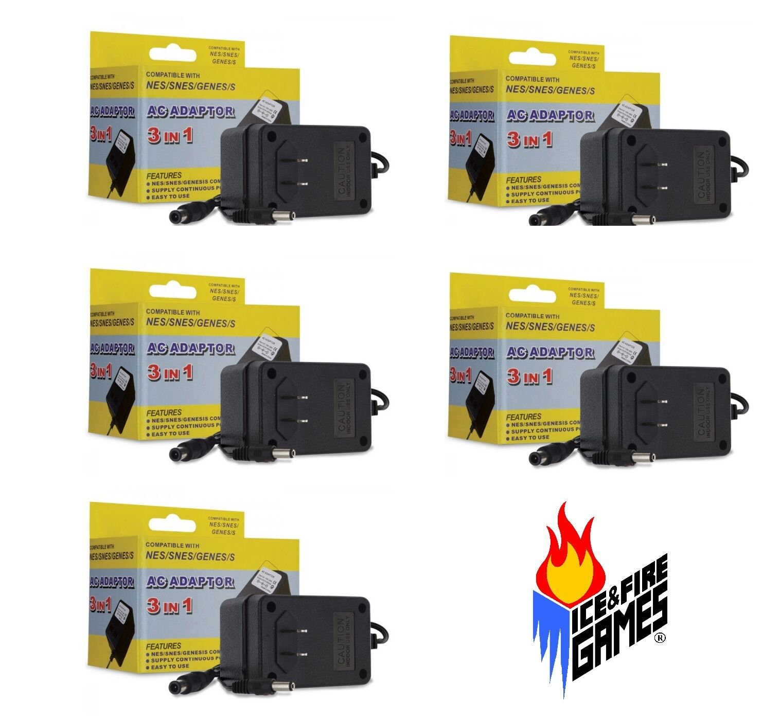 5x New AC Adapter for NES, SNES, Genesis System -Super Nintendo Power Cable Cord