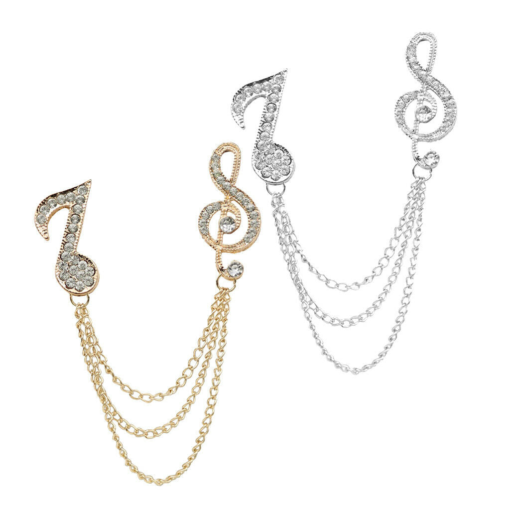 Crystal Rhinestone Music Symbol Lapel Pin Suit Corsage Tassel Chian Brooch