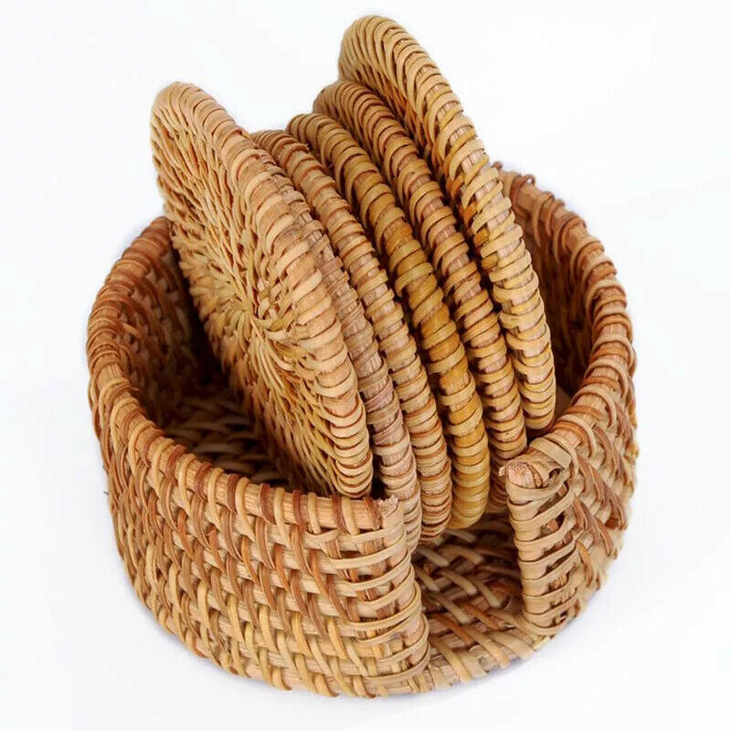 6Pcs Drink Coasters Kungfu Tea Accessories Placemat Dish Mat Rattan Cup Dia BDA