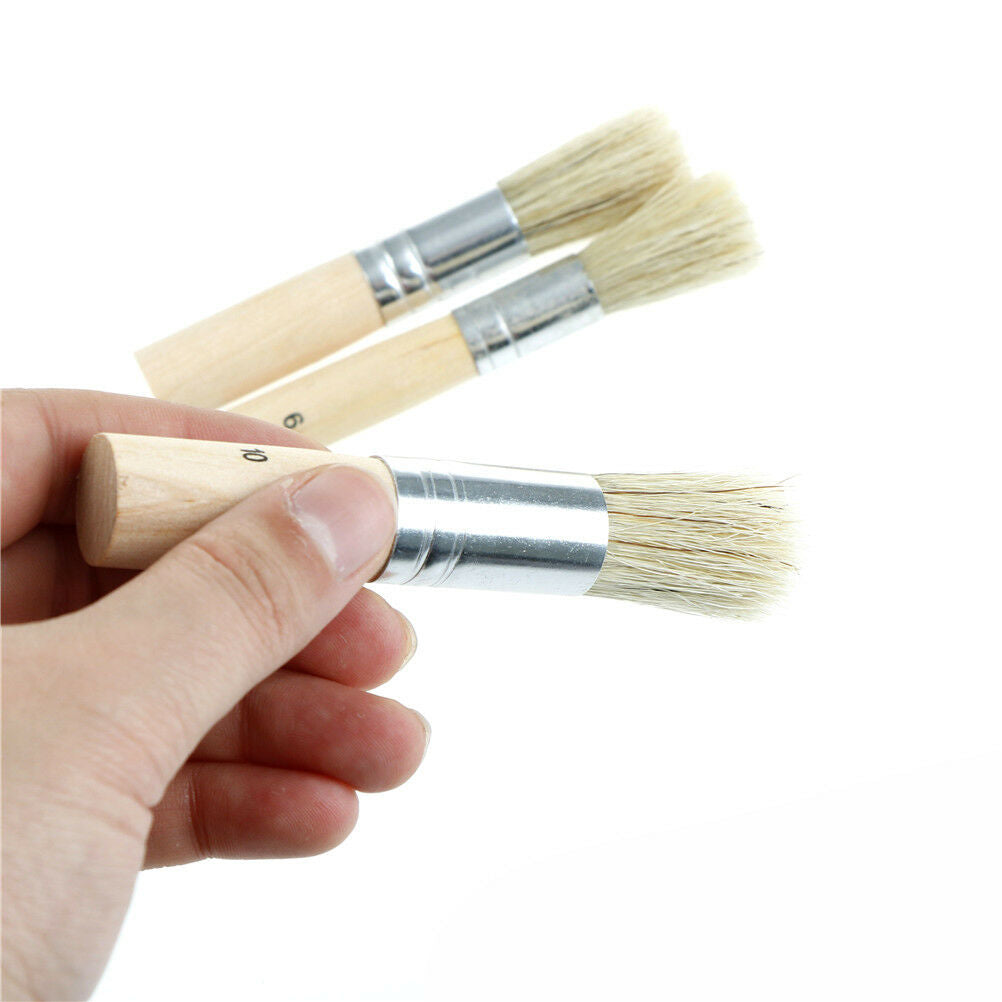 3Pcs Wooden Stencil Brush Hog Bristle Brushes Acrylic Watercolor Oil Pain.l8