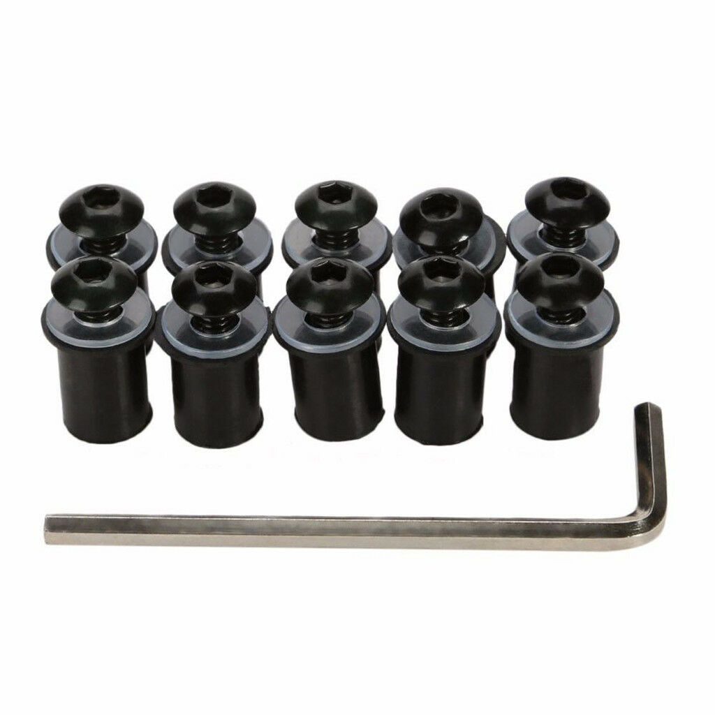 10Pcs Black Aluminum Windshield Bolts Screw Nuts for Suzuki Motorbike Repair