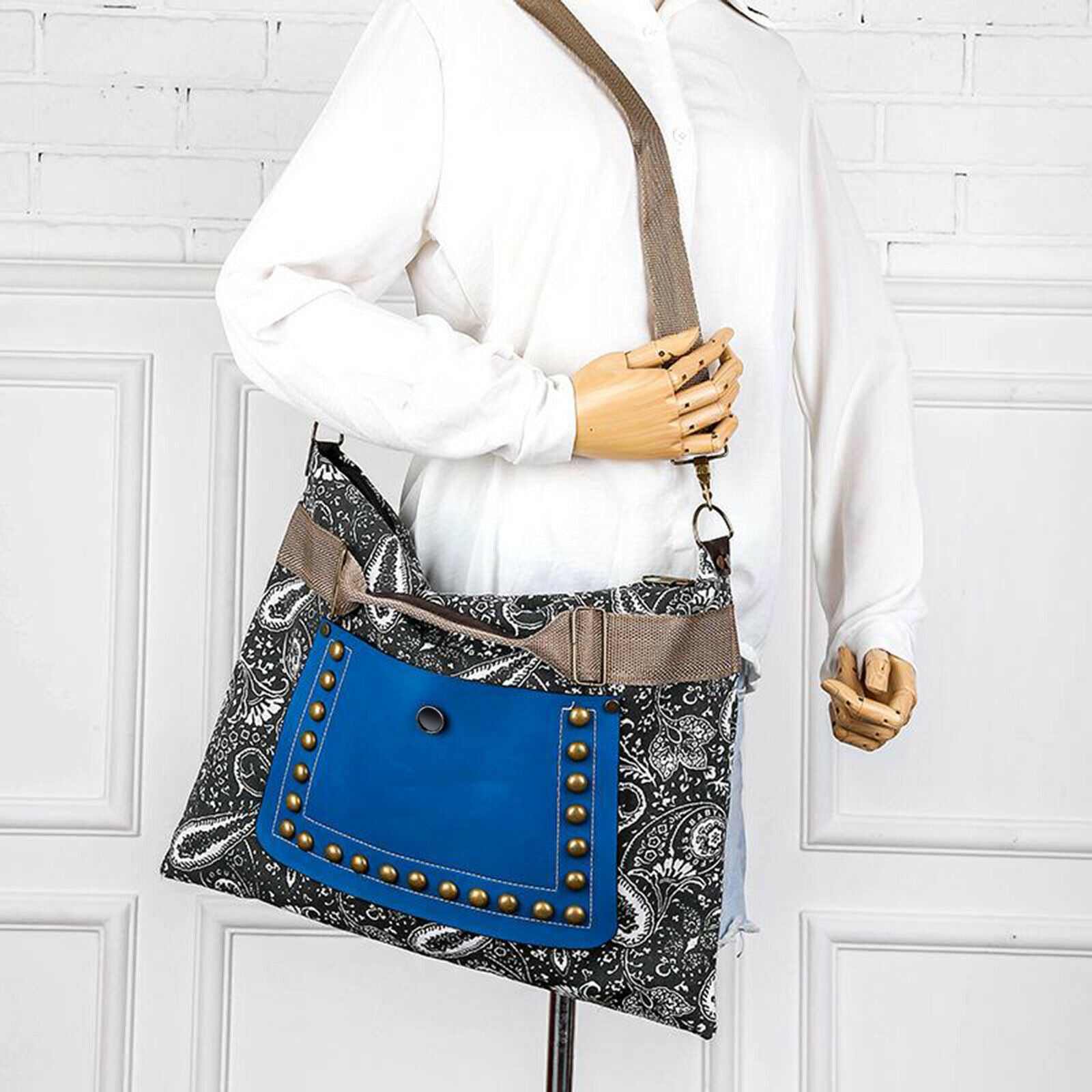 Canvas Ethnic Handle Bag Rivet Handbag Double Sided Girl Shopping Business