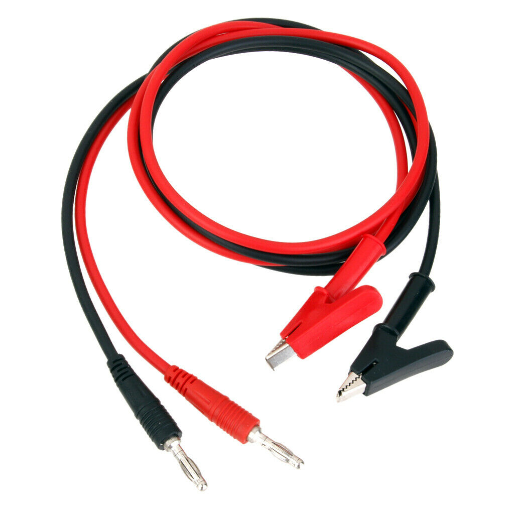10Pcs Copper 4mm Banana Plug to Alligator Clip Test Cable Leads Red + Black