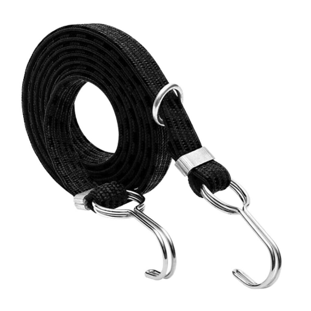 2X Stretch Elastic Bikes Luggage Hanging Rope Belts Strap with Hook Black 1m