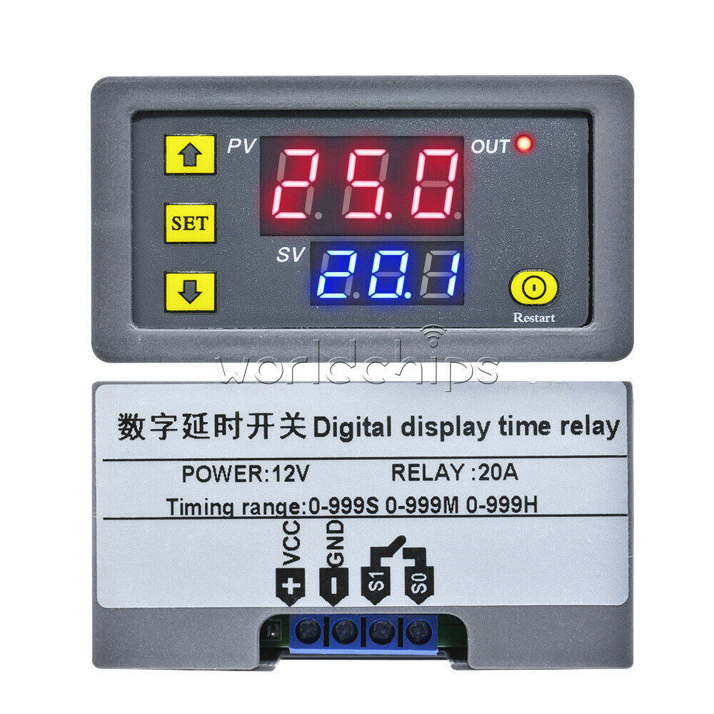 12V Timing Delay Relay Module Thermostat Digital LED Dual Display 0-999 hours