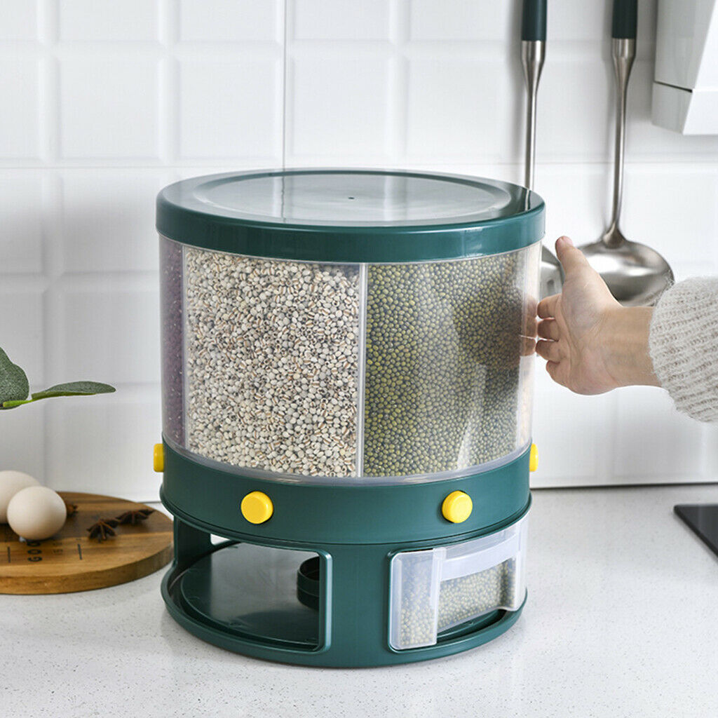 Rice Dispenser Cereal Storage Container Box Case 6-Grid Rotating with Lid