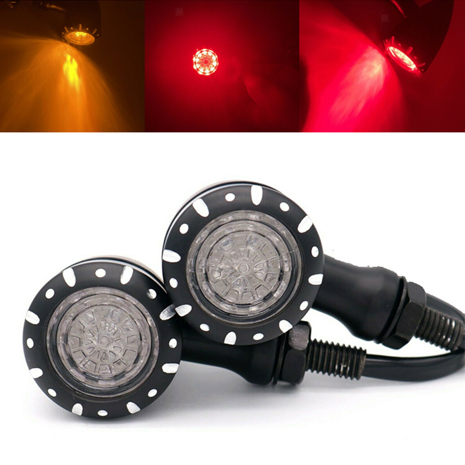 2Pcs LED Turn Signal Light Motorcycle Scooter Indicators Flashing black
