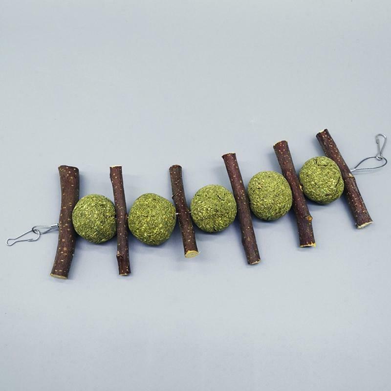 Bunny Chew Toys Wood Branches Grass Balls Rabbit Hay Treat for Teeth Clean
