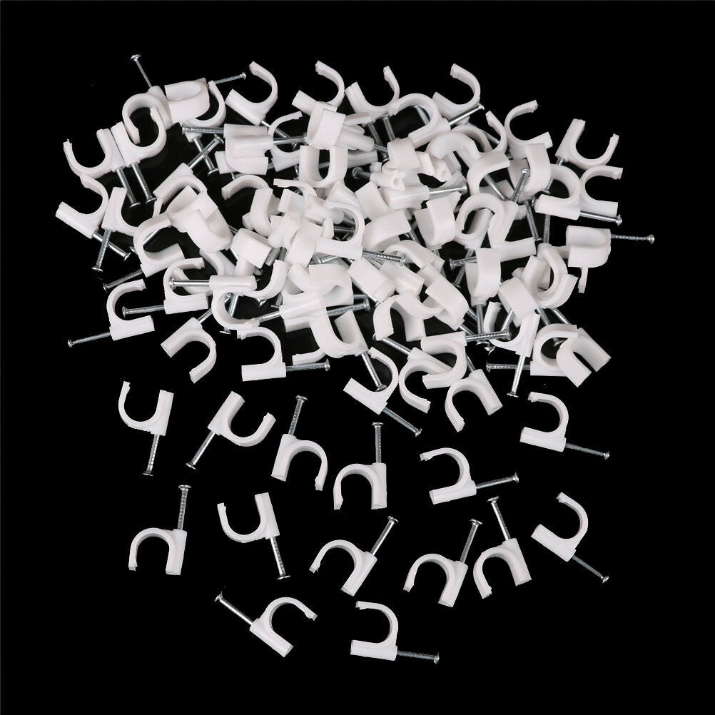 100pcs White 10mm Dia Electric RG6 Coax Cable Circle Nail Clips Fasteners .l8