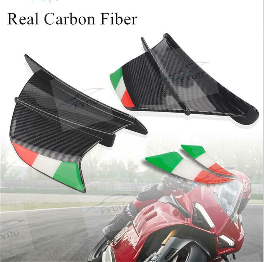 Motorcycle Glossy Carbon Fiber Side Winglet Wind Fin Spoiler Cover Air Deflector