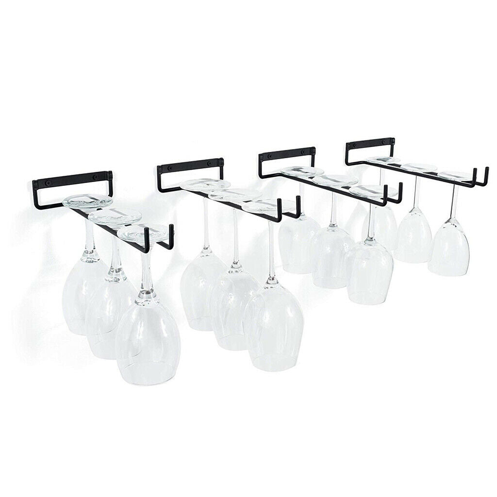 Home Under Cabinet Row Wine Glass Rack Cup Stemware Storage Hanger Shelf